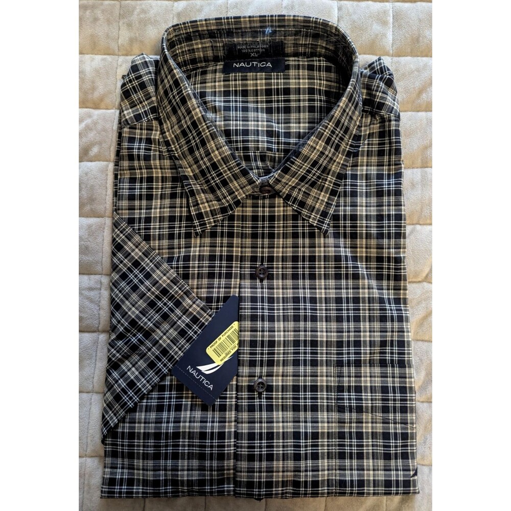 Nautica Short Sleeve Button Down Shirt 100% Cotton XL Vintage